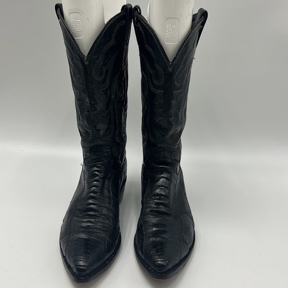 JUSTIN BOOTS MENS SIZE 9.5 ANIMAL SKIN LEATHER COWBOY BLACK BOOT MADE IN USA - Picture 2 of 12